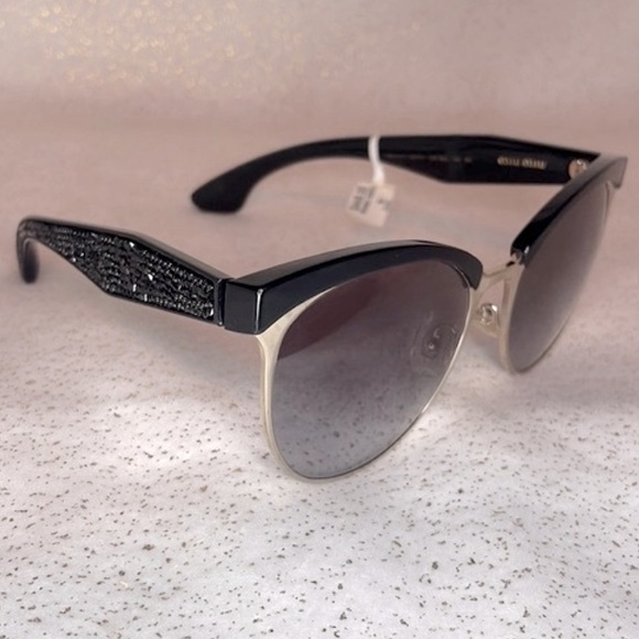 Miu Miu Black Gradient Stardust SMU 54Q Crystal Embellished Cat Eye Sunglasses - Picture 3 of 17